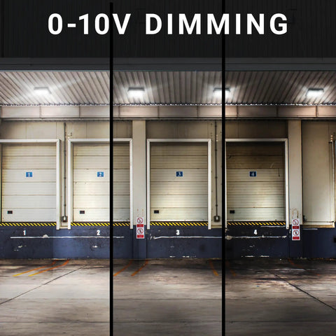 LED Canopy Light 150W 0-10V Dimmable 100-277V IP65 Waterproof ETL Listed 5700K Daylight illuminating a loading dock
