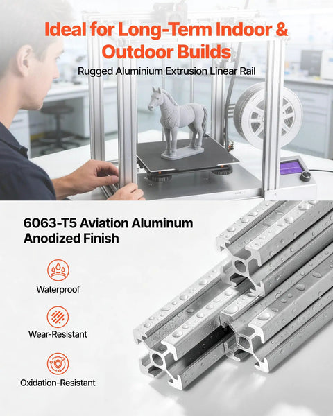 Kickass 2020 Aluminum Extrusion Profile Featuring Slick Anodized T Slot Linear Rail for Heavy Duty CNC and 3D Printer DIY Workbench Assembly Silver 10 Pack with rugged rails.