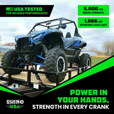 Heavy Duty Ratchet Straps Kit Four Pack 1.6 Inch By 8 Feet With 5000 Lb Break Strength securing ATV on trailer