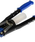 Heavy Duty Hand Rivet Gun With Extra Long Handle For Window Regulator Swap Includes Wrench And Rivets Plus Attached Caddy image, showing tool design and blue grips.