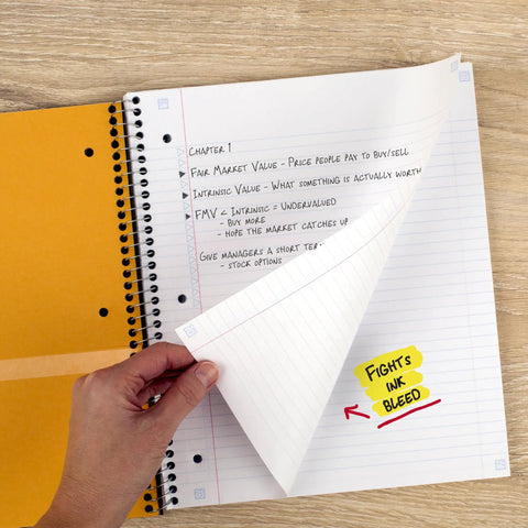 Hustle Ready Black Spiral Notebook With Five Subject Sections And College Ruled Paper Providing Clean Lines And No Bleed Pages Built For Daily Study Grinds And Phone Pairing showing written notes and no bleed pages.