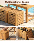 Acacia Wood Outdoor Coffee Table With Stools Three Piece Patio Set With Hidden Storage For Balcony And Garden