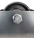 Heavy-Duty 3 Inch Cast Iron V Groove Sliding Gate Wheel featuring roller bearing steel mount box, showing front view with bolt.