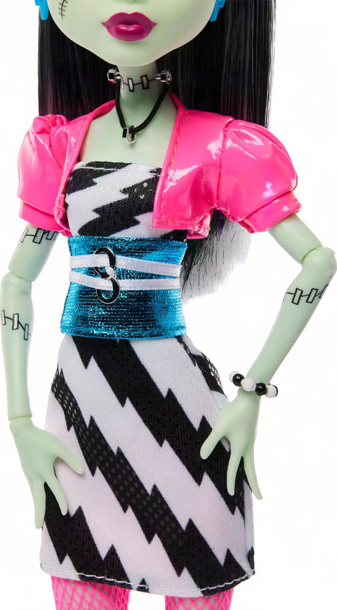 Fresh Frankie Stein Reproduction Doll From The Iconic Dawn Of The Dance Lineup featuring a black and white dress with pink shrug.
