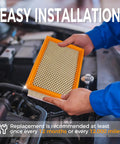 Person holding engine air filter from Engine Air Filter And Cabin Air Filter Bundle For Toyota Camry 2018 To 2024 RAV4 2019 To 2025 etc.
