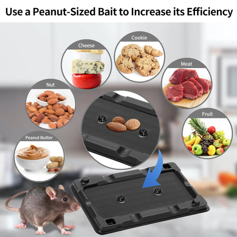 Heavy Duty Mouse And Insect Traps 12 Pack With Non Toxic Sticky Glue Sheets For Indoors, showing bait options for improved trap efficiency.