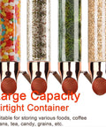 Top Shelf Wall Mounted Coffee Bean Dispenser, Heavy Duty Stainless Steel Canister, Adjust Flow Dial Keeps Dry Goods Crisp As A Daisy, No Mess Nut And Grain Storage Tub 140Cm with colorful candy and dry herbs.