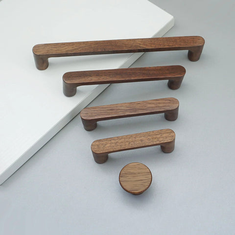 Six Pack Walnut Wood Drawer Pulls Set Rustic Cabinet Handles For Kitchen And Furniture Hardware Natural Wood Dresser Knobs displayed