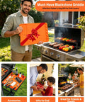 Man holding an orange rollable silicone grill mat for griddle tools and BBQ accessories at outdoor BBQ event