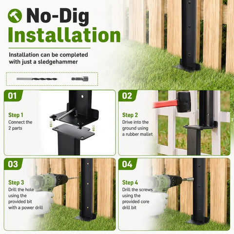 No-Dig installation guide for Heavy Duty H Frame Fence Post Stabilizer Kit For Straightening Leaning Wood Fence Posts Without Any Drama While Keeping Residential Yards And Decks Level And Secure Today.