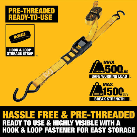 Heavy Duty 1 Inch By 12 Foot Cam Buckle Straps Set, 2 Pack, 500 Lbs Safe Working Load And 1500 Lbs Break Strength, image showing strap with hook