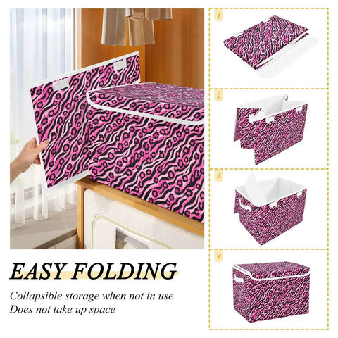Top Drawer Foldable Storage Bin With Flip Top Lid And Comfort Grip Handles For Bedroom Home Organization Collapsible Closet Containers With Tough Oxford Fabric And Zero Fuss Velcro Seal showcasing easy folding feature and vibrant design.