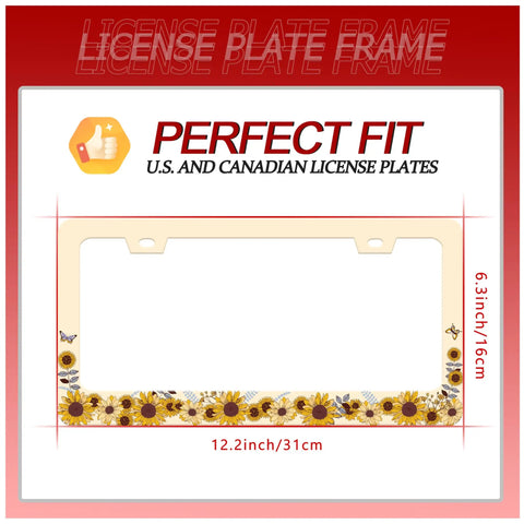 Dope Sunflower Pattern License Plate Frame Stainless Steel 12x6 Inch Flower Design Auto Part Holder With Screws Scratch Resistant