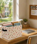 Chill Out The Clutter With These Adorable Dog Paw Print Foldable Storage Bins featuring heavy duty handles, 10.6" size, organizing files in a sunny office.