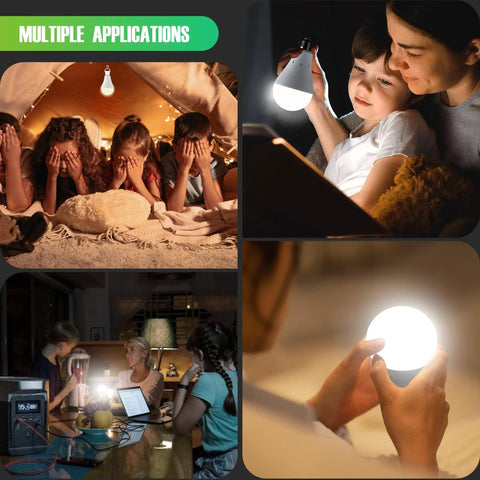 Scenes of Rechargeable Emergency Light Bulbs Pack of 6, 9W LED with 1200mAh Battery in various home settings