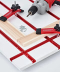 Six Pack Of Three Foot Aluminum T Track Rails In Bold Red Built For Rock Solid Woodworking Jigs And Shop Fixtures Featuring Pre Drilled Holes And Screws For Quick Builds, with clamps on bench.