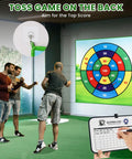 Battle Golf Chipping Practice Mat For Backyard Swing Training And Family Fun Double Sided Hitting Mat setup with scorecard
