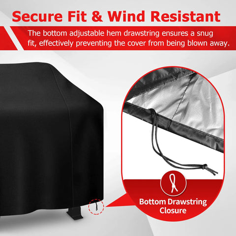 Heavy Duty Outdoor Grill Cover For Backyard BBQ Equipment features adjustable hem, secure tight fit, and wind resistance.
