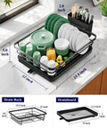 Compact Dish Drying Rack For Kitchen Counter Black Space Saving Drainer with dishes and utensils on a countertop.