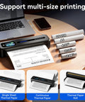 Upgraded Portable Wireless Printer With Touchscreen, Bluetooth Thermal Inkless M832D on desk with multiple paper sizes