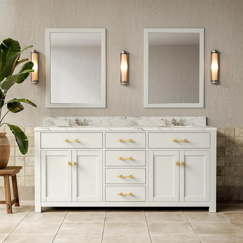 Badass Gold Cabinet Handles With Brushed Brass Finish 4 Inch Center To Center Kitchen Drawer Pulls And Cup Hardware For House Upgrades No Sweat Install Built Tough Zinc Alloy Top Tier 10 Pack Set on white bathroom vanity.
