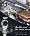 Hand using Extra Long Flex Head Ratcheting Wrench Set, 6 Piece Double Box End Long Reach Metric 8 19mm, CRV Steel
