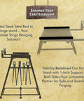 Propane Forge Stand For Single Burner Blacksmith Kits with tool hanging rod and stable feet shown in black steel.