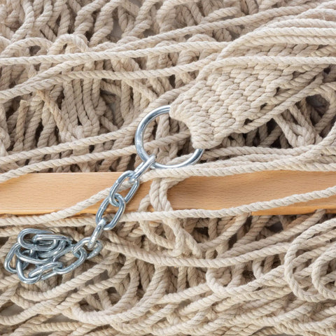 Close-up of 13 Ft Double Cotton Rope Hammock For 2 450 Lb Capacity Free Extension Chains And Tree Hooks Hand Woven Traditional Style