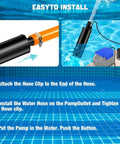 Easy installation guide for Compact Submersible Sump Pump With Sediment Filter, 500 GPH, showing hose connection.