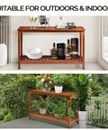Solid Wood Outdoor Console Table With Two Tier Design For Patio Porch And Entryway Natural PU Lacquer Finish Weather Resistant