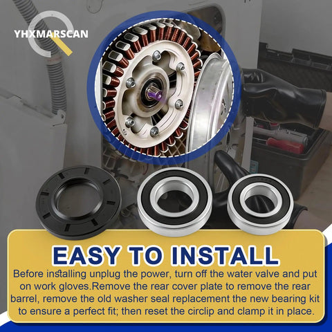 Washer Bearing And Seal Revival Kit Compatible With Samsung DC62-00156A 6601-002632 6601-002516 displayed with installation guidance.
