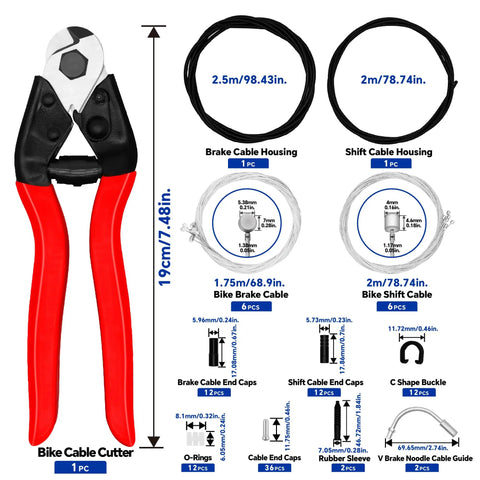 103 Piece Universal Bike Brake And Shift Cable Kit With Stainless Line Cutter Including Brake Cables, Shift Cables, Cable Housing