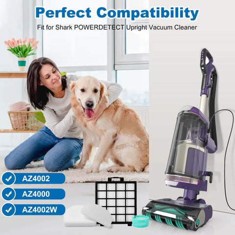 PowerDetect Vacuum Filter Kit Replacement For Upright And Lift-Away Heavy Duty Models AZ4002 AZ4000 AZ4002W displayed with vacuum.