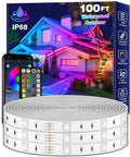 Outdoor Waterproof LED Strip Lights 100 Ft RGB Color Changing With Music Sync IP65 Rope Lights product packaging.