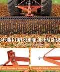 3 Point Tow Behind Rake With 60 Inch Width And 32 Steel Tines, Adjustable Angle Lawn Dethatcher And Landscape Rake, front view