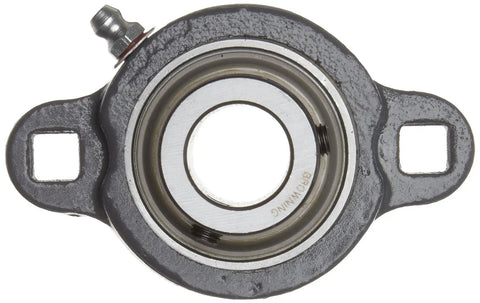 One Inch Bore Two Bolt Flange Unit With 52100 Steel Rings And Ductile Iron Housing front view, heavy-duty bearing setup.