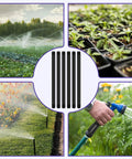 Collage showing 12 Pcs 1/2 Inch MNPT Sprinkler Riser Extensions for irrigation system setup in gardens and farms.