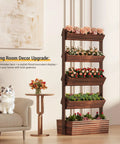 Vertical Wooden Five Tier Garden Bed With Five Planter Boxes Freestanding Plant Stand displayed in a living room