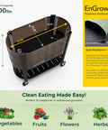 Raised Garden Bed With Legs Built To Last 40 x 20 x 37 In Wood Brown Planter Box With EnGrow TrueSoil Technology diagram.