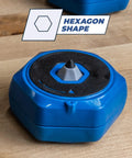 Blue hexagon-shaped block from Multipurpose Project Blocks Set Four Hexagon Woodworking Blocks For Stable Work Surface And Up To 200 Lbs