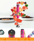 Premium Cordless Immersion Hand Blender With Heavy Duty Motor And 6 In 1 Multifunctional Attachments in pink blending fruits and vegetables.