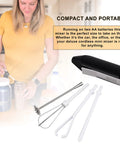 Portable Mini Mixer With Four Attachments For Beating Eggs Whipping Cream Mixing Dressings And Frothing Drinks shown in black with attachments