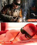Industrial Grade Shade 5 Welding Goggles Built Different For Serious Eye Protection And Anti Fog Side Vents Ideal For Plasma Cutting And Soldering Tasks ANSI Certified Tough As Nails Polycarbonate Lenses worn by a male welder during plasma cutting.