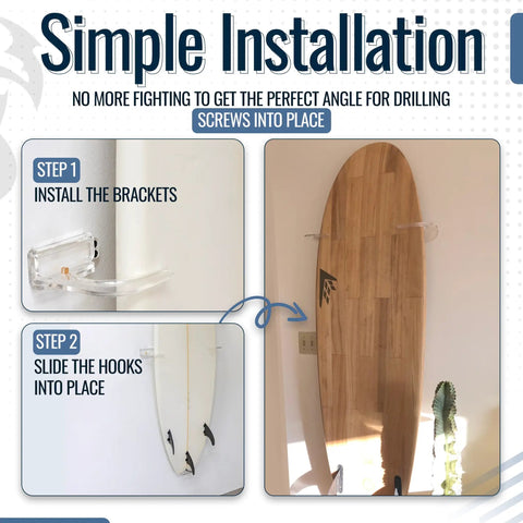 Step-by-step guide for Heavy Duty Vertical Surfboard Wall Mount Rack Made From Crystal Clear Acrylic installation.
