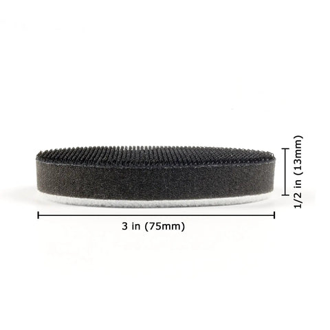 Side view of 3-inch foam interface pad, 0.5-inch thick, with hook-and-loop backing. Part of Five Pack 3 Inch Foam Interface Pads.