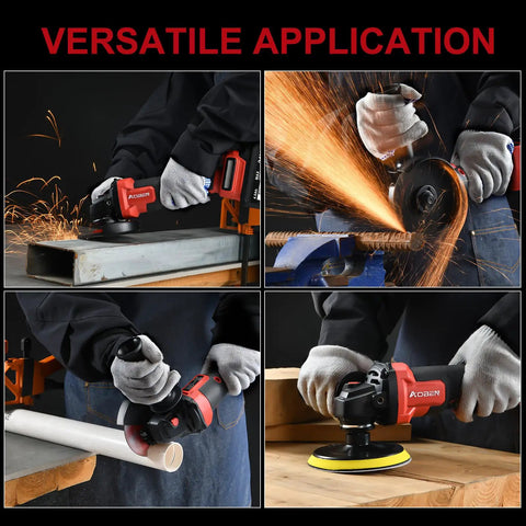 Heavy Duty Brushless Cordless Angle Grinder Kit, 4.5 Inch 3 Speed Cutting Tool in action cutting metal and polishing surfaces.