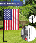 Premium Heavy Duty Garden Flag Holder Stand With Rugged All Weather Metal Flagpole And Secure Clip Included Built Tough For Windy Days And Year Round Backyard Display featuring USA flag.