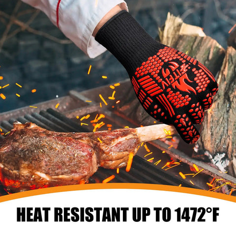 Extreme Heat Resistant BBQ Gloves For Grilling And Baking Up To 1472F Silicone Non Slip Oven Mitts protecting hand while grilling