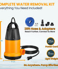 Powerful Submersible Water Pump With 25 Ft Hose Kit and 25 Ft Power Cord One and a Half HP 4000 GPH utility