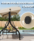 Three Seat Outdoor Porch Swing With Adjustable Canopy And Stand Heavy Duty Patio Swing showing canopy adjustment mechanism
